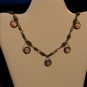 O.O.A.K. Pink Jelly Opal Bronze Flower Chain